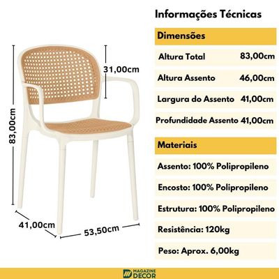 Cadeira De Jantar Roma Prática Com Braços Para Sala E Cozinha - Bege