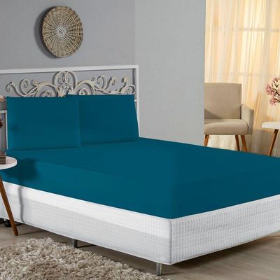 Jogo De Cama King Nobre 3 Peças Lençol Com Elástico De 30cm De Altura Malha 100% Algodão - Petróleo