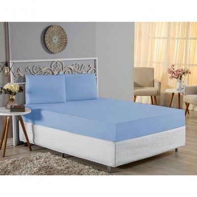 Jogo  Cama Queen Nobre 3 Peças Lençol  Elástico  30cm  Altura  100% Algodão  Azulbebê