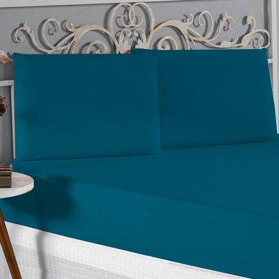 Jogo De Cama King Nobre 3 Peças Lençol Com Elástico De 30cm De Altura Malha 100% Algodão - Petróleo