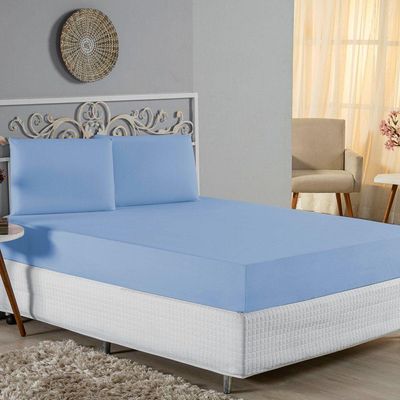 Jogo  Cama Queen Nobre 3 Peças Lençol  Elástico  30cm  Altura  100% Algodão  Azulbebê
