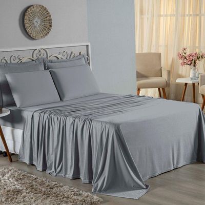 Jogo De Cama Casal Nobre 4 Peças Lençol Com Elástico De 30cm De Altura Malha 100% Algodão - Cinza