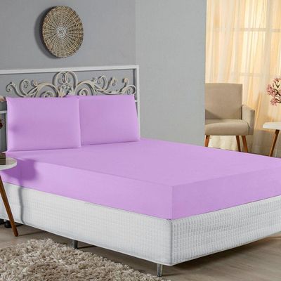 Jogo De Cama Queen Nobre 3 Peças Lençol Com Elástico De 30cm De Altura Malha 100% Algodão - Lilás