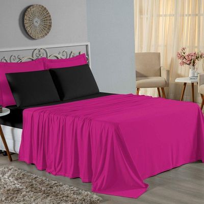 Jogo  Cama Queen Nobre 4 Peças Lençol  Elástico  30cm  Altura  100% Algodão  Pink  Preto