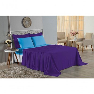 Jogo  Cama Solteiro Nobre 3 Peças Lençol  Elástico  30cm  Altura  100% Algodão  Roxo  Turquesa