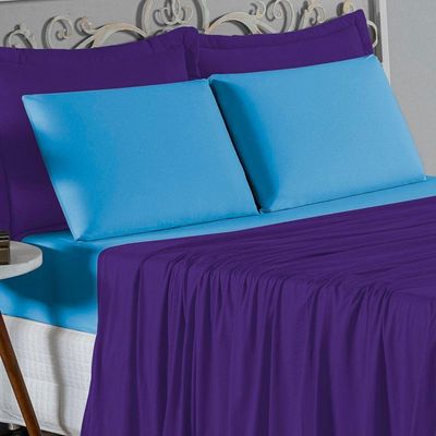 Jogo  Cama Solteiro Nobre 3 Peças Lençol  Elástico  30cm  Altura  100% Algodão  Roxo  Turquesa