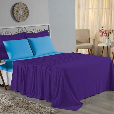 Jogo  Cama Solteiro Nobre 3 Peças Lençol  Elástico  30cm  Altura  100% Algodão  Roxo  Turquesa