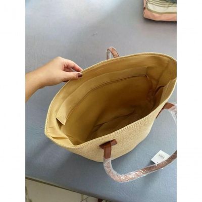 Bolsa De Palha Grande Com Forro Para Praia, Piscina, Férias E Uso Diário - Bege Listrada