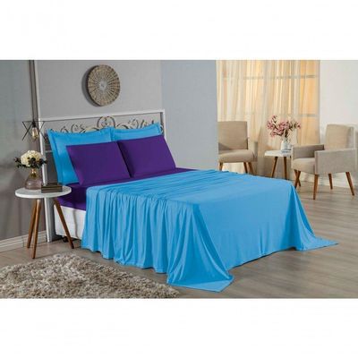 Jogo  Cama Solteiro Nobre 3 Peças Lençol  Elástico  30cm  Altura  100% Algodão  Turquesa  Roxo
