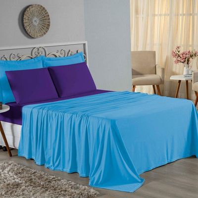 Jogo  Cama Solteiro Nobre 3 Peças Lençol  Elástico  30cm  Altura  100% Algodão  Turquesa  Roxo