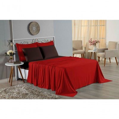 Jogo  Cama Solteiro Nobre 3 Peças Lençol  Elástico  30cm  Altura  100% Algodão  Vermelho  Marrom