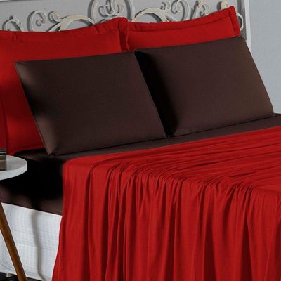 Jogo  Cama Solteiro Nobre 3 Peças Lençol  Elástico  30cm  Altura  100% Algodão  Vermelho  Marrom
