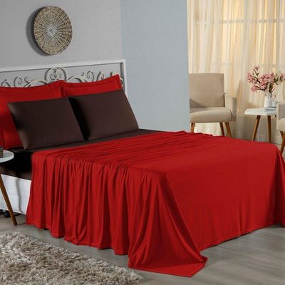Jogo  Cama Solteiro Nobre 3 Peças Lençol  Elástico  30cm  Altura  100% Algodão  Vermelho  Marrom