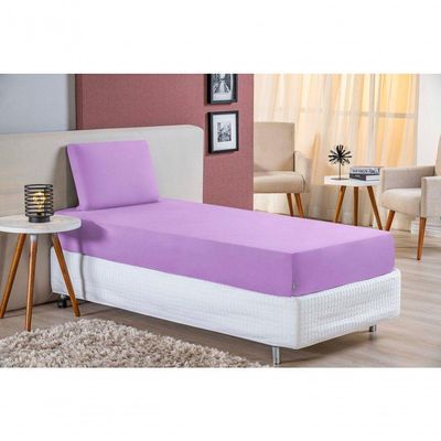 Jogo De Cama Solteiro Nobre 2 Peças Lençol Com Elástico De 30cm De Altura Malha 100% Algodão - Lilás