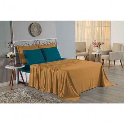 Jogo  Cama Solteiro Nobre 3 Peças Lençol  Elástico  30cm  Altura  100% Algodão  Cobre  Petróleo