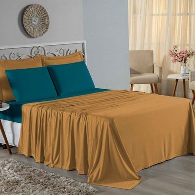 Jogo  Cama Solteiro Nobre 3 Peças Lençol  Elástico  30cm  Altura  100% Algodão  Cobre  Petróleo