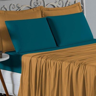 Jogo  Cama Solteiro Nobre 3 Peças Lençol  Elástico  30cm  Altura  100% Algodão  Cobre  Petróleo