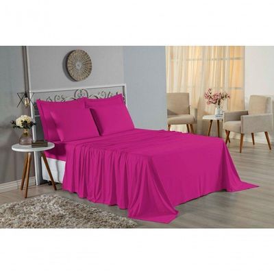 Jogo De Cama Queen Nobre 4 Peças Lençol Com Elástico De 30cm De Altura Malha 100% Algodão - Pink