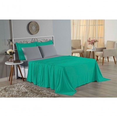 Jogo  Cama Queen Nobre 4 Peças Lençol  Elástico  30cm  Altura  100% Algodão  Ja  Cinza