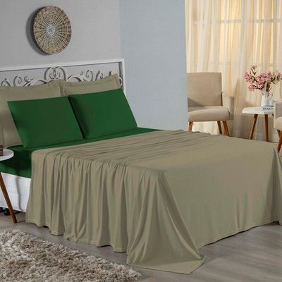 Jogo  Cama Queen Nobre 4 Peças Lençol  Elástico  30cm  Altura  100% Algodão  Avelã  Verbanira