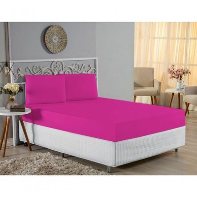 Jogo De Cama Queen Nobre 3 Peças Lençol Com Elástico De 30cm De Altura Malha 100% Algodão - Pink