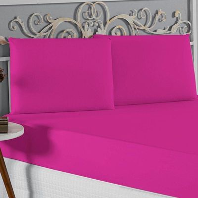 Jogo De Cama Queen Nobre 3 Peças Lençol Com Elástico De 30cm De Altura Malha 100% Algodão - Pink