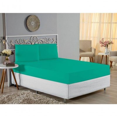 Jogo De Cama Queen Nobre 3 Peças Lençol Com Elástico De 30cm De Altura Malha 100% Algodão - Jade