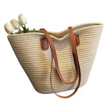 Bolsa De Palha Grande Com Forro Para Praia, Piscina, Férias E Uso Diário - Bege