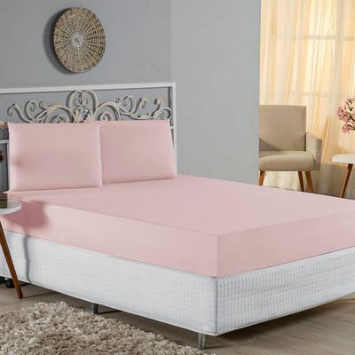 Jogo De Cama Queen Nobre 3 Peças Lençol Com Elástico De 30cm De Altura Malha 100% Algodão - Rosa