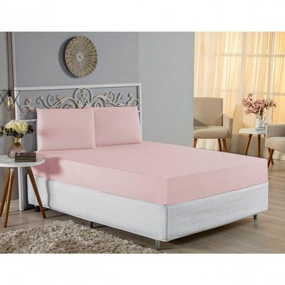 Jogo De Cama Queen Nobre 3 Peças Lençol Com Elástico De 30cm De Altura Malha 100% Algodão - Rosa