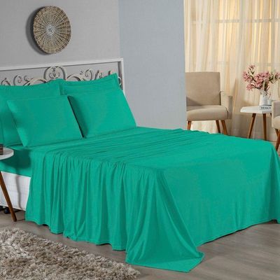 Jogo De Cama Casal Nobre 4 Peças Lençol Com Elástico De 30cm De Altura Malha 100% Algodão - Jade