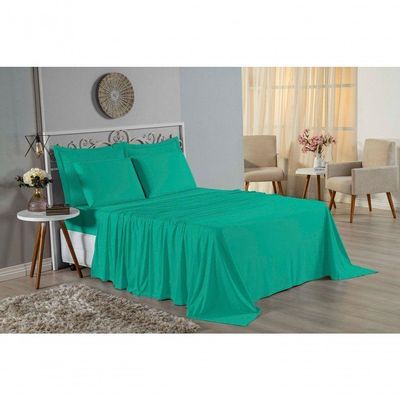 Jogo De Cama Casal Nobre 4 Peças Lençol Com Elástico De 30cm De Altura Malha 100% Algodão - Jade