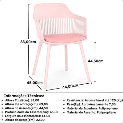 Conjunto Mesa De Jantar Redonda Imperial 70cm Preta Com 2 Cadeiras Estofadas Marcela - Rosa
