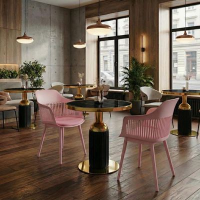 Conjunto Mesa De Jantar Redonda Imperial 70cm Preta Com 2 Cadeiras Estofadas Marcela - Rosa