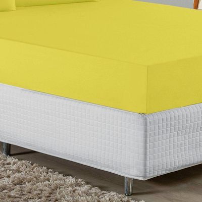 Jogo De Cama Casal Nobre 3 Peças Lençol Com Elástico De 30cm De Altura Malha 100% Algodão - Amarelo