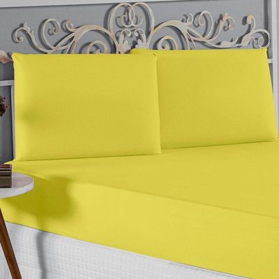 Jogo De Cama Casal Nobre 3 Peças Lençol Com Elástico De 30cm De Altura Malha 100% Algodão - Amarelo