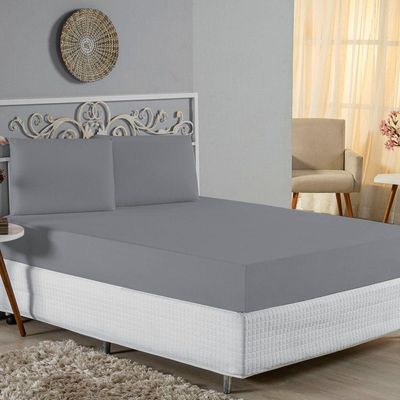 Jogo De Cama King Nobre 3 Peças Lençol Com Elástico De 30cm De Altura Malha 100% Algodão - Cinza