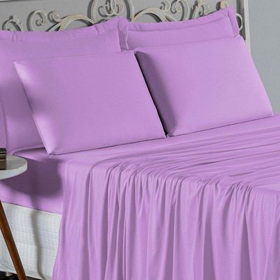 Jogo De Cama Casal Nobre 4 Peças Lençol Com Elástico De 30cm De Altura Malha 100% Algodão - Lilás
