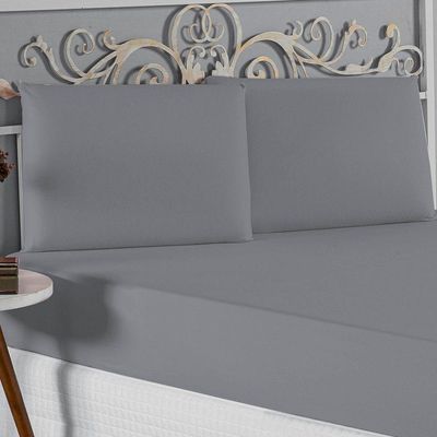 Jogo De Cama Queen Nobre 3 Peças Lençol Com Elástico De 30cm De Altura Malha 100% Algodão - Cinza