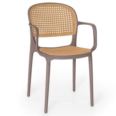 Kit 4 Cadeiras De Jantar Roma Prática Com Braços Para Sala E Cozinha - Marrom Claro