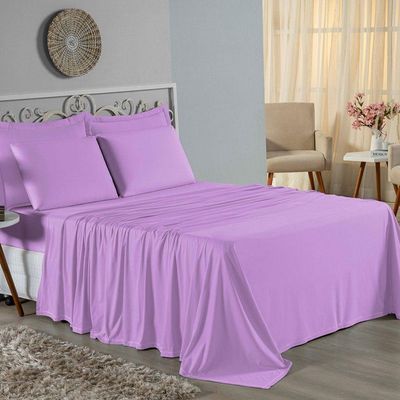 Jogo De Cama Solteiro Nobre 3 Peças Lençol Com Elástico De 30cm De Altura Malha 100% Algodão - Lilás
