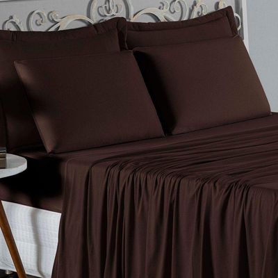 Jogo De Cama Casal Nobre 4 Peças Lençol Com Elástico De 30cm De Altura Malha 100% Algodão - Marrom