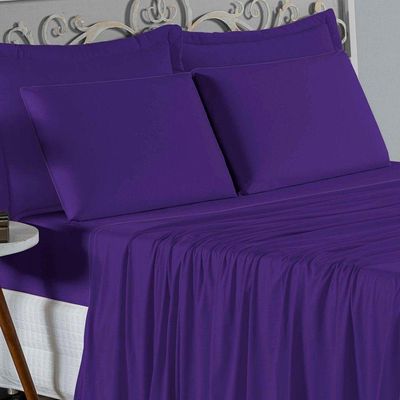 Jogo De Cama Queen Nobre 4 Peças Lençol Com Elástico De 30cm De Altura Malha 100% Algodão - Roxo