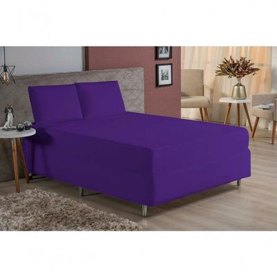 Jogo De Cama King Nobre 3 Peças Luva De Box 55cm De Altura Malha 100% Algodão - Roxo
