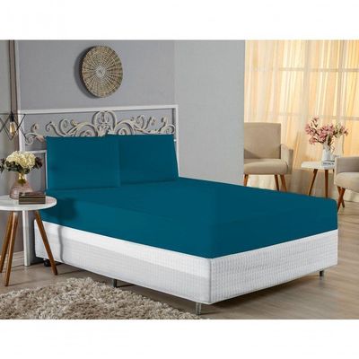 Jogo De Cama Casal Nobre 3 Peças Lençol Com Elástico De 30cm De Altura Malha 100% Algodão - Petróleo