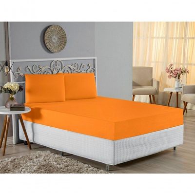 Jogo De Cama Queen Nobre 3 Peças Lençol Com Elástico De 30cm De Altura Malha 100% Algodão - Laranja