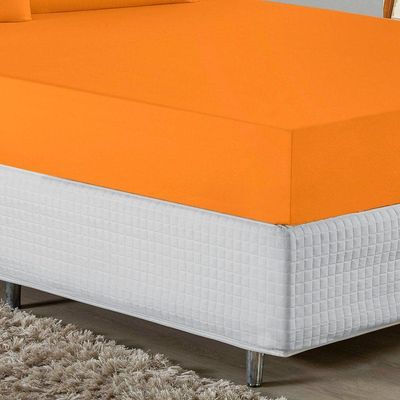 Jogo De Cama Queen Nobre 3 Peças Lençol Com Elástico De 30cm De Altura Malha 100% Algodão - Laranja