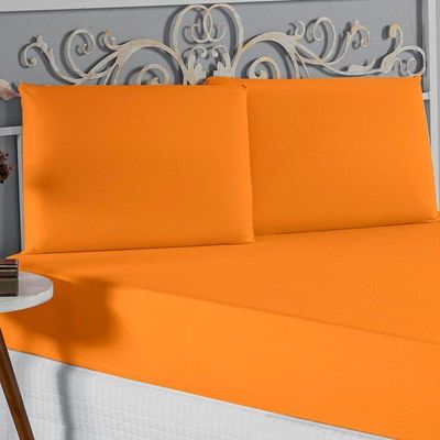 Jogo De Cama Queen Nobre 3 Peças Lençol Com Elástico De 30cm De Altura Malha 100% Algodão - Laranja