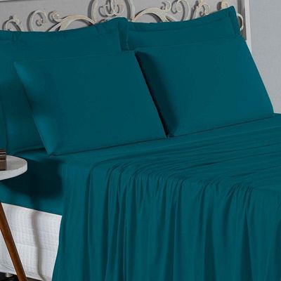 Jogo De Cama Casal Nobre 4 Peças Lençol Com Elástico De 30cm De Altura Malha 100% Algodão - Petróleo