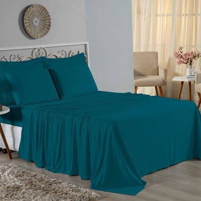Jogo De Cama Casal Nobre 4 Peças Lençol Com Elástico De 30cm De Altura Malha 100% Algodão - Petróleo